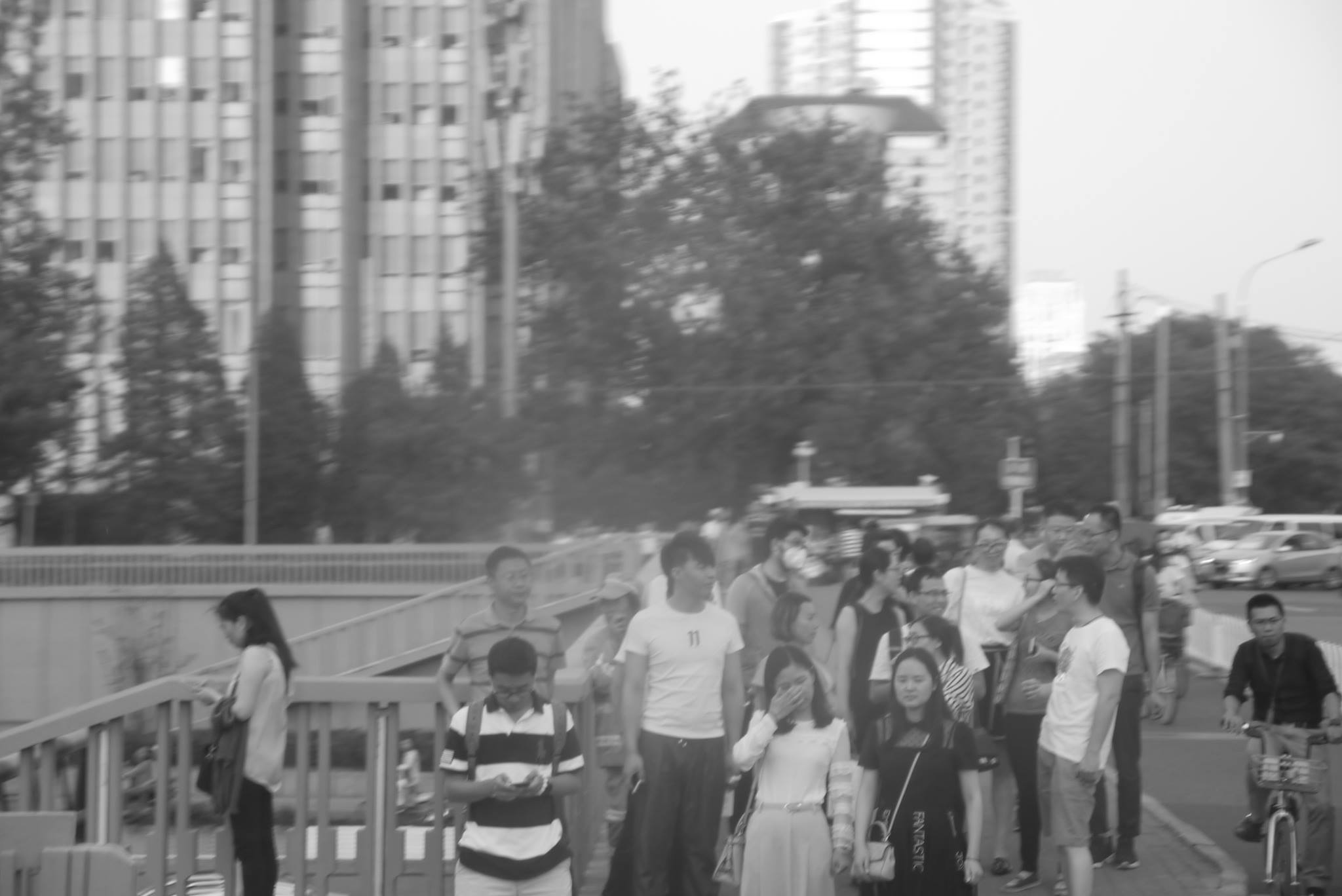 chinese people on street - black and white photo